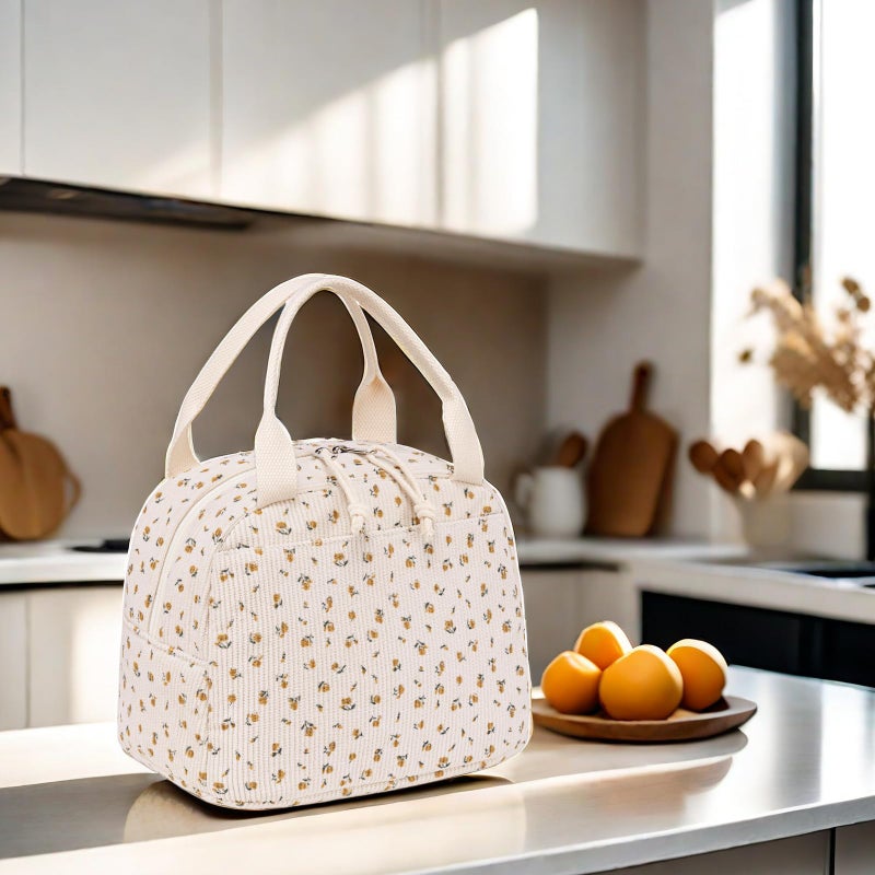 LEDAOU Lunch Box for Women Insulated Lunch Bag Corduroy Lunch Tote Bags Leakproof Cooler Lunch Case for Travel Work Picnic - Image 4